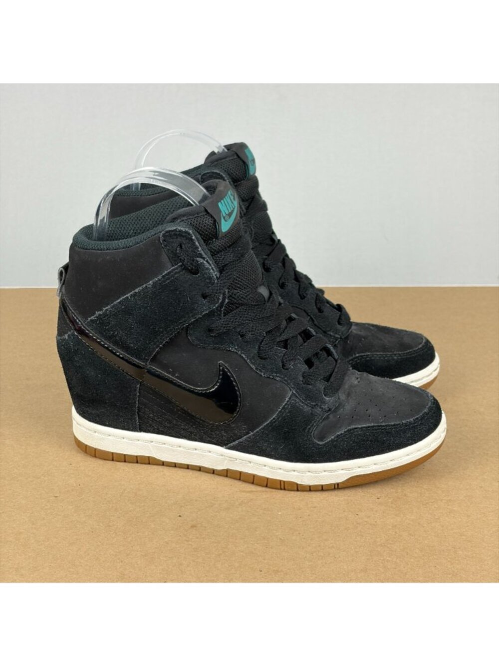 Nike Dunk Sky Hi Leather Hidden Wedge Athletic Shoes Womens 5.5 Black Lace Up - Picture 3 of 10